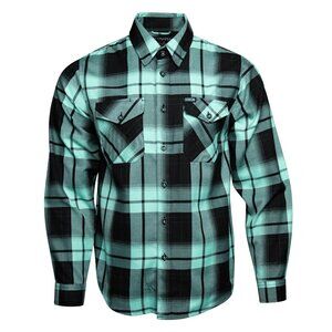 NWT Dixxon Pumper Aqua Blue & Black Plaid Long Sleeve Flannel Shirt
